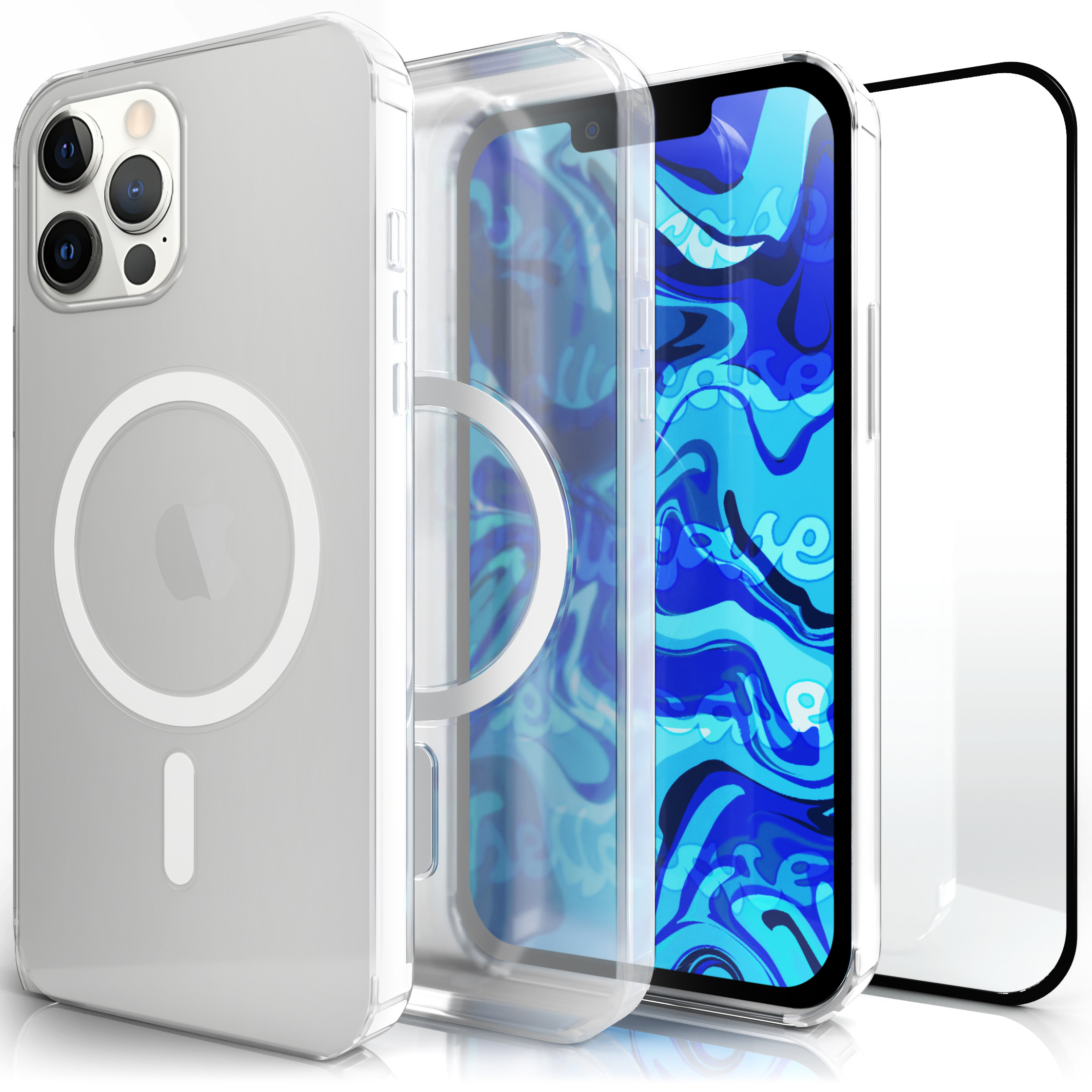 Späť Hello Case pre Apple iPhone 13 Pro Max MAGSAFE bezfarebné geometrické + Tvrdené sklo Hello Case pre APPLE IPHONE 13 PRO MAX 1 ks.